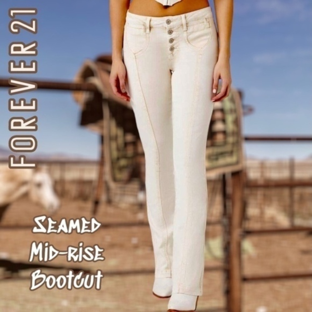 FOREVER 21 NWT Exposed Seam/Button Fly Mid-Rise Bootcut Stretch Denim Jeans-29R